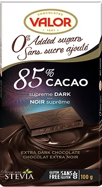 Valor Dark Chocolate 85% Cacao No Sugar Added, 100g