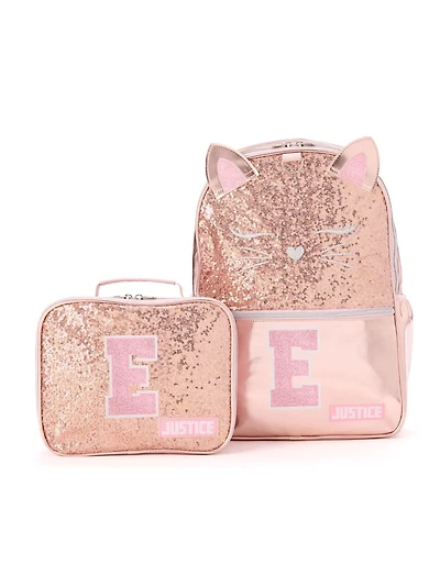 Purr-fectly Pink Glitter "E" Kitty Backpack Set