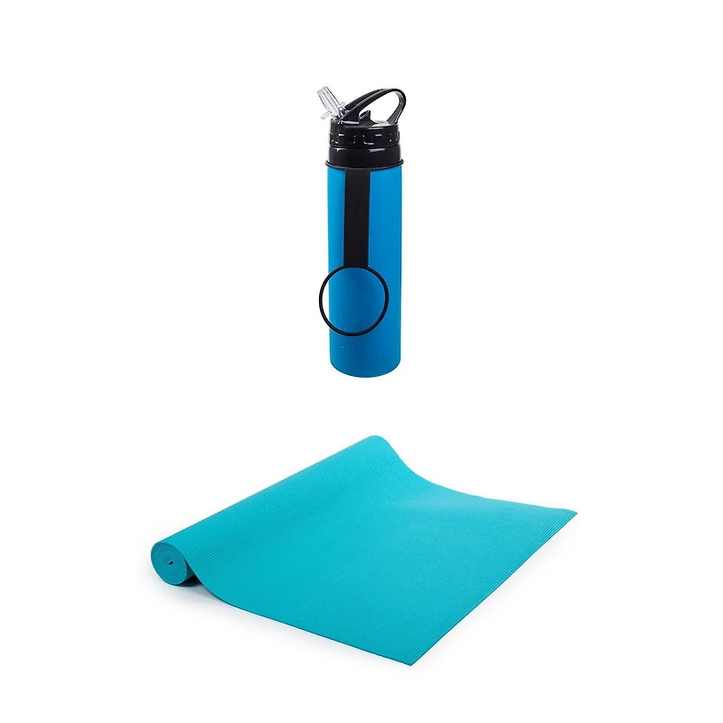 Ensemble de fitness avec Tapis de yoga antidérapant et bouteille d'eau de sport en silicone de Bodico, noir
