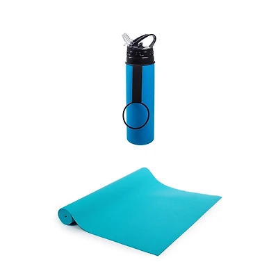 Ensemble de fitness avec Tapis de yoga antidérapant et bouteille d'eau de sport en silicone de Bodico, noir