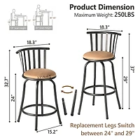 Ensemble de 2 tabourets de bar pivotants à 360° Homy Casa, siège en similicuir et structure en fer