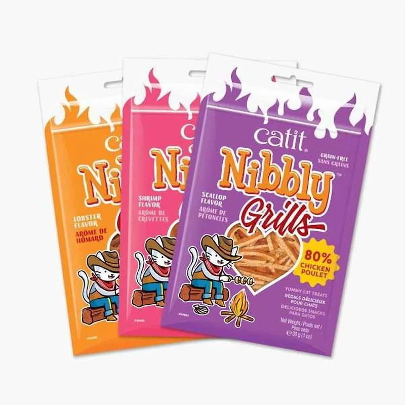 Grillades Catit Nibbly Grills, Poulet et arôme de crevettes pour chats, 30 G