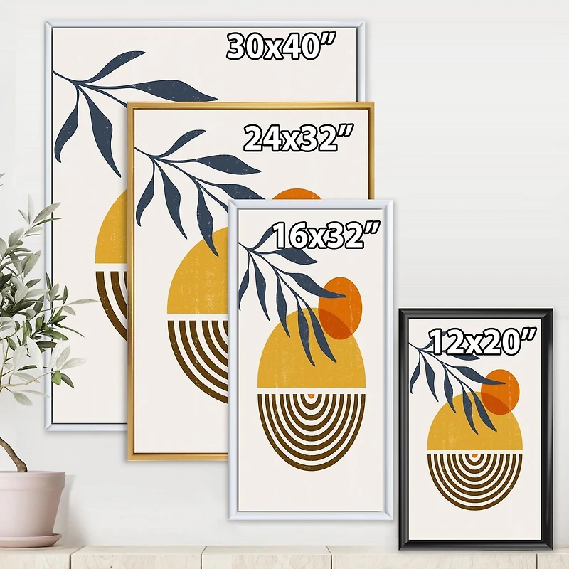 Designart Botanical Minimalist Leaf With Abstract Shapes IV FLOAT FRAME WALL ART