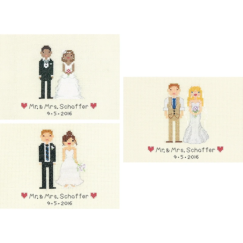 Kit de point de croix compté d'enregistrement de mariage de mariée et de marié par Dimensions Kit de point de croix compté Record de mariage