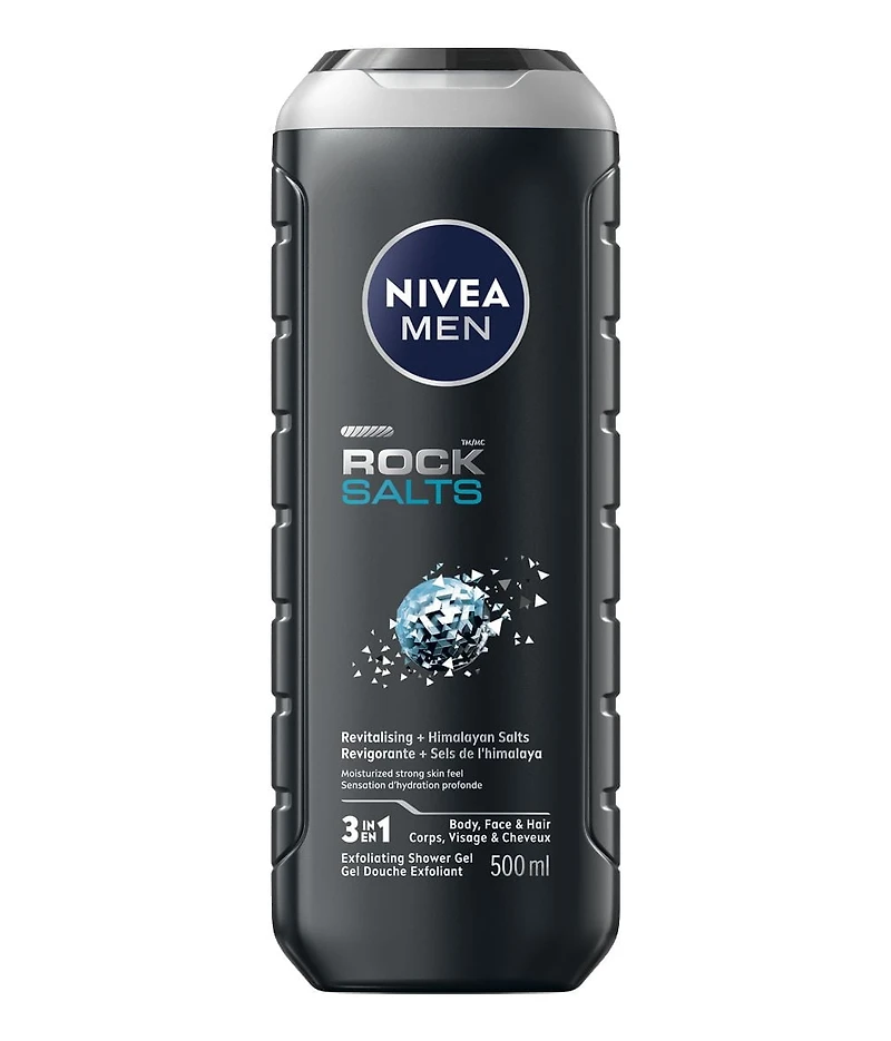 NIVEA MEN Rock Salts Exfoliating Body Wash | 3-in-1 Men Shower Gel (Body, Face & Hair), 500 mL