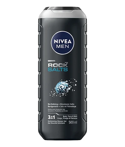 NIVEA MEN Rock Salts Exfoliating Body Wash | 3-in-1 Men Shower Gel (Body, Face & Hair), 500 mL