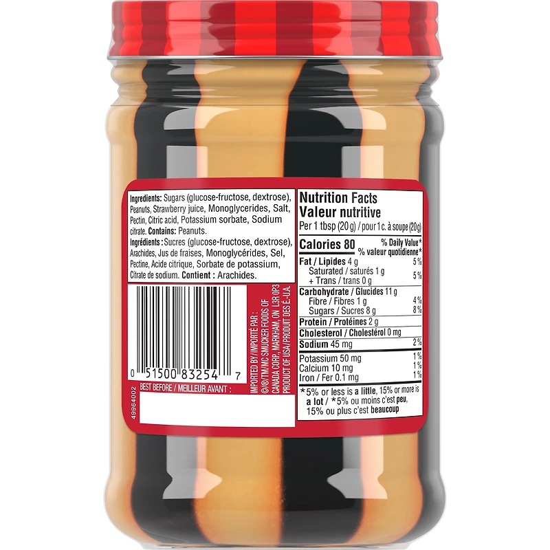 Smucker's Goober Peanut Butter & Strawberry Jelly with Pectin, 510g, Ultimate combo of Peanut Butter & Strawberry Spread.