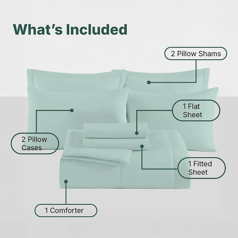 Beddora Ensemble de Lit 7 Pcs – Comprend une Couette, 2 Taies d'Oreiller, un Drap Plat, un Drap-Housse et 2 Taies d'Oreiller – Ultra-Doux, Toutes Saisons, Grand – Blanc Éclatant