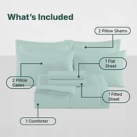 Beddora Ensemble de Lit 7 Pcs – Comprend une Couette, 2 Taies d'Oreiller, un Drap Plat, un Drap-Housse et 2 Taies d'Oreiller – Ultra-Doux, Toutes Saisons, Grand – Blanc Éclatant