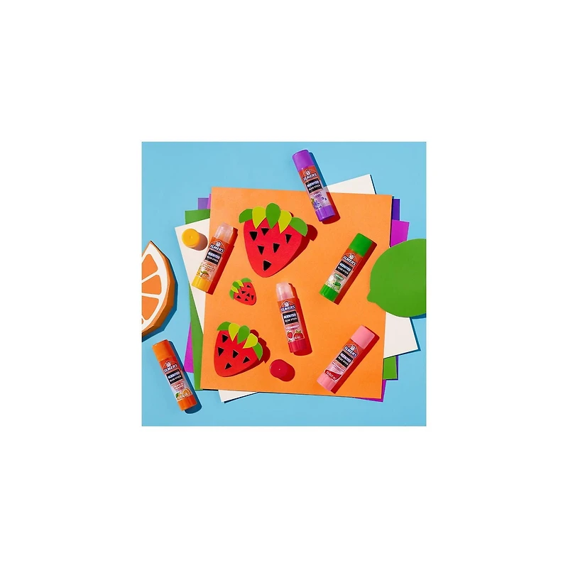Bâtons de colle parfumés d'Elmer's, paquet varié, comprends bâtons de colle violette disparaissant, colle scolaire sûre et non toxique 12 pièces (6 g par pièce)