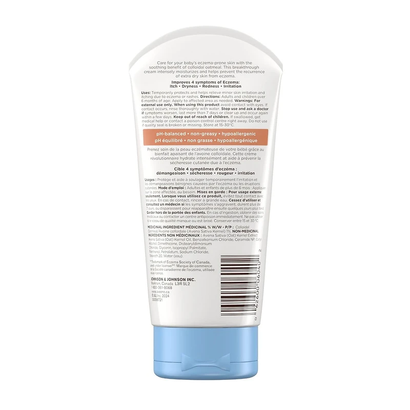 Aveeno Bébé Soin de l'Eczéma Crème Hydratante à l'Avoine Colloïdale, Lotion pour Peau Sèche, Hydratant Sans Parfum et Sans Parabènes