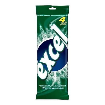 Excel Chewing-gum à la chlorophylle, sans sucre, 12 pastilles, paquet de 4