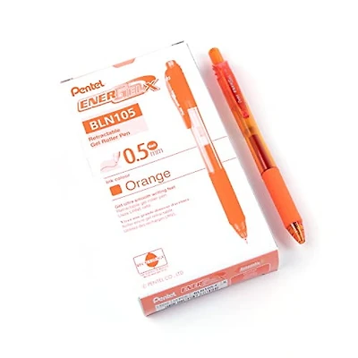 Pentel EnerGel X Retractable Liquid Gel Rollerball Pen, 0.5mm Fine Needle Point, Orange Ink, Box of 12