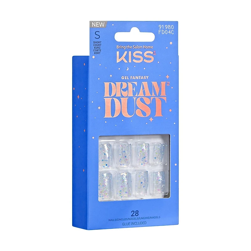 KISS Gel Fantasy Dreamdust, Champagne, Court Carré, 28u. Press-On Falsies, Edgy Wispy