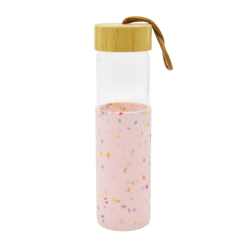 Bouteille d'eau en verre rose Hometrends avec manchon en silicone, 20 oz, 1 pièce