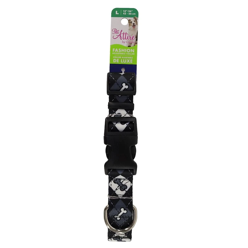 Pet Attire By Coastal Adjustable Black Bones Dog Collar, 1" x 18"-26"