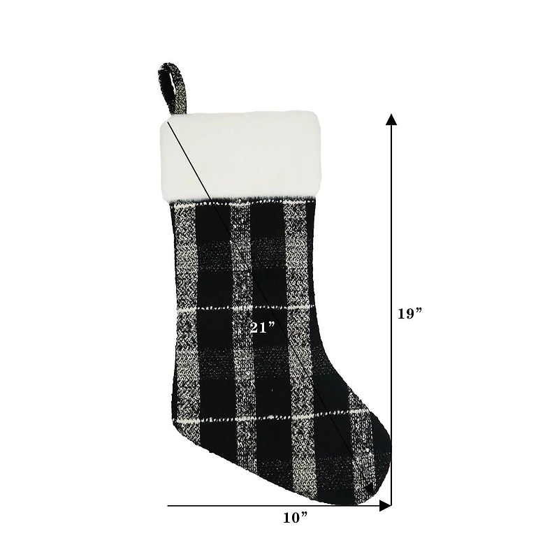 Holiday Time MDN 21 inches black and white plaid stocking