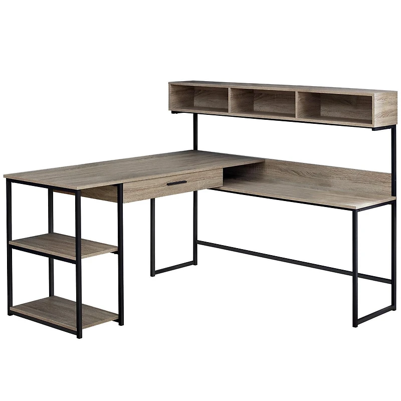 Monarch Specialties Bureau, Bureau À Domicile, Coin, Tiroirs De Rangement, Forme De L, Travail, Ordinateur Portable, Métal, Stratifié, Brun, Noir, Contemporain, Moderne