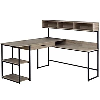 Monarch Specialties Bureau, Bureau À Domicile, Coin, Tiroirs De Rangement, Forme De L, Travail, Ordinateur Portable, Métal, Stratifié, Brun, Noir, Contemporain, Moderne