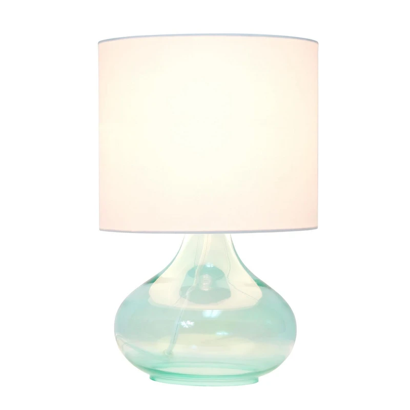 Simple Designs Glass Raindrop Table Lamp with Fabric Shade, Aqua with White Shade