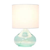 Simple Designs Glass Raindrop Table Lamp with Fabric Shade, Aqua with White Shade