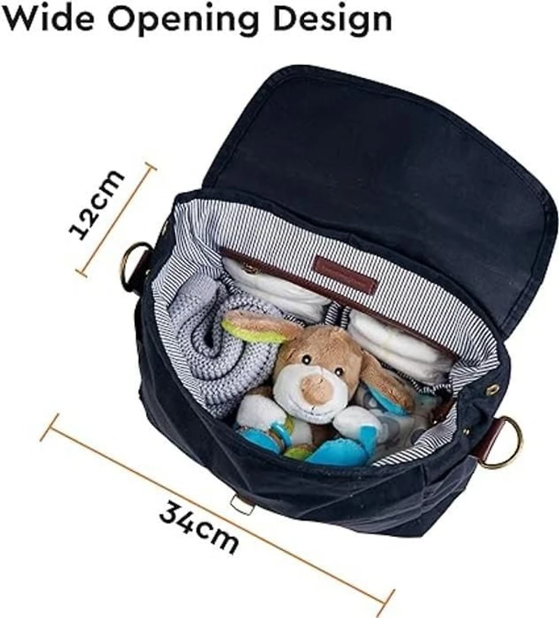 Sac à Langer Bababing - Sac à Dos Barca - Noir - Polyvalent et Élégant - Convertible en Sac à Épaule ou en Sac à Dos Pratique - Sangle en Toile à Double Usage Ingénieuse pour une Utilisation Facile