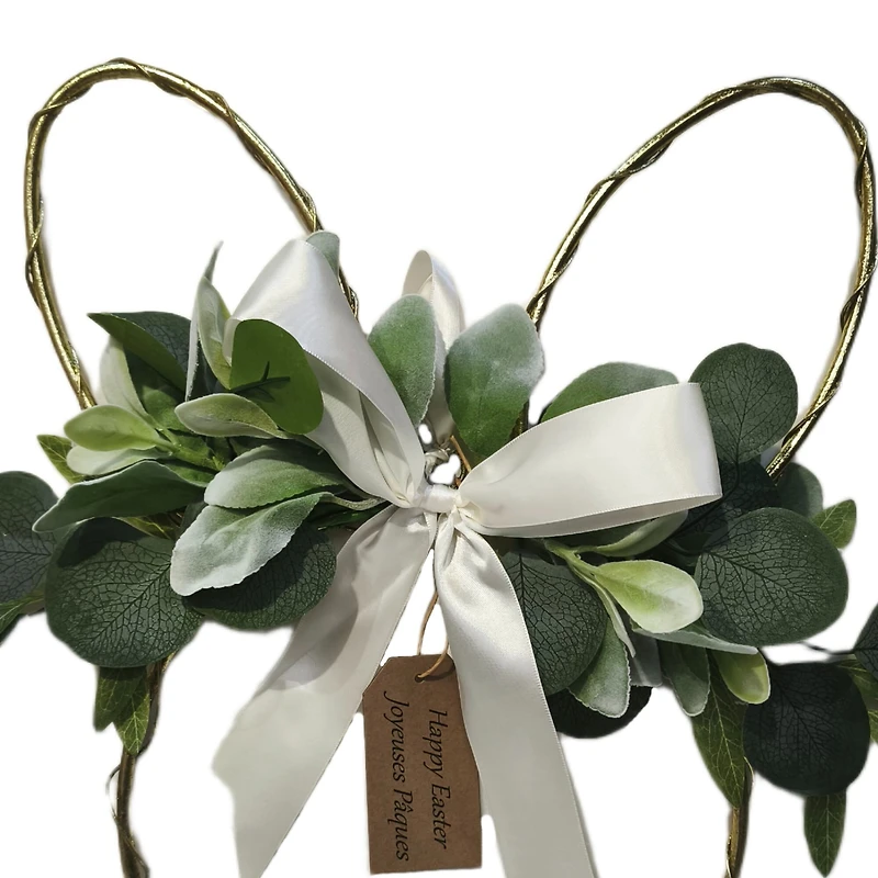 Easter Bunny-Shaped Wreath with Greenery and Satin Bow, 17 in, by Way to Celebrate