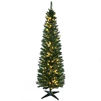 HOMCOM Sapin de Noël artificiel mince pré-illuminé de 1,8 m avec 390 pointes et 200 lumières LED blanc chaud