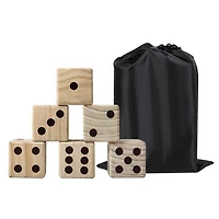 Hathaway High Roller Yard Dice Set with 6 X 3.5-in Wooden Dice And Black Nylon Storage Bag, Reusable Scorecard Included