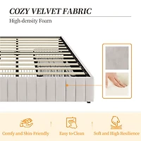 Fullfurnique Cadre de Lit Capitonné avec Trois Tiroirs de Rangement, Queen, Beige