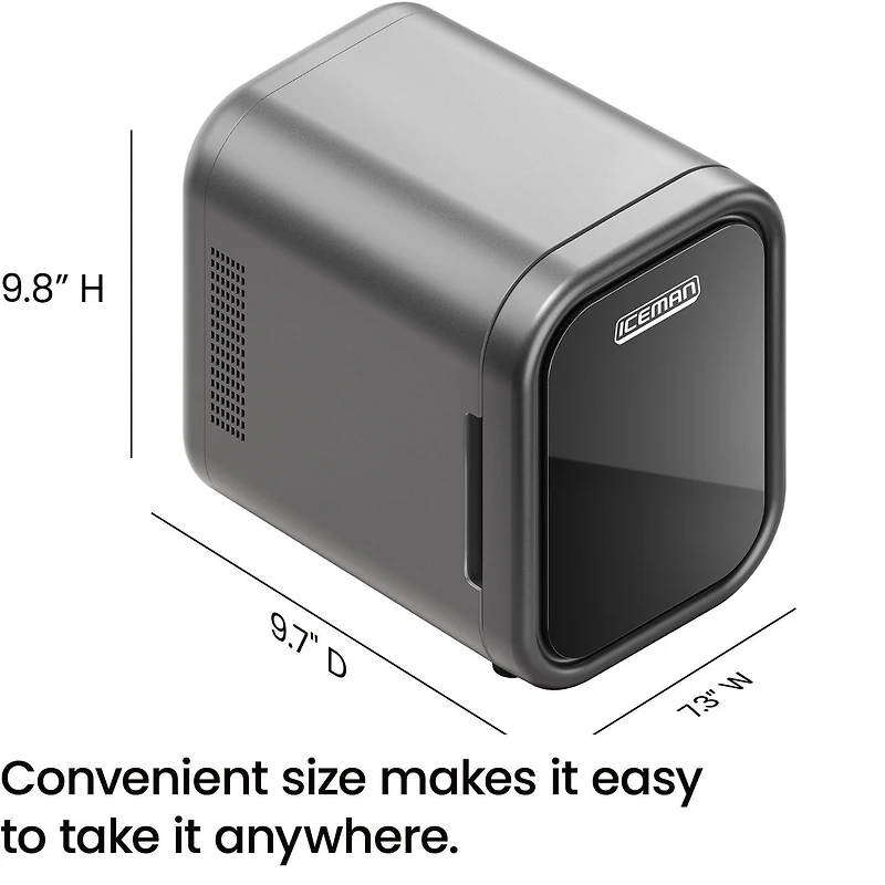 ICEMAN Portable Mini Fridge w/ 6 355 ml (12oz) Can Capacity, Cools and Heats, Car Plug Included - Black, New