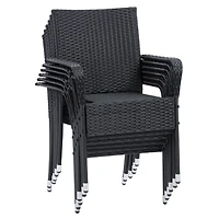 CorLiving Parksville 7-Piece Rectangle Resin Wicker Patio Dining Set- Stackable Chairs - Black Finish/Ash Grey Cushions
