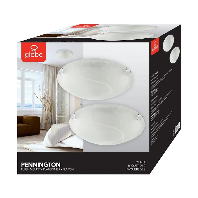 Pennington 10" Flush Mount Ceiling Light 2-Pack, Frosted White Alabaster Glass Shade