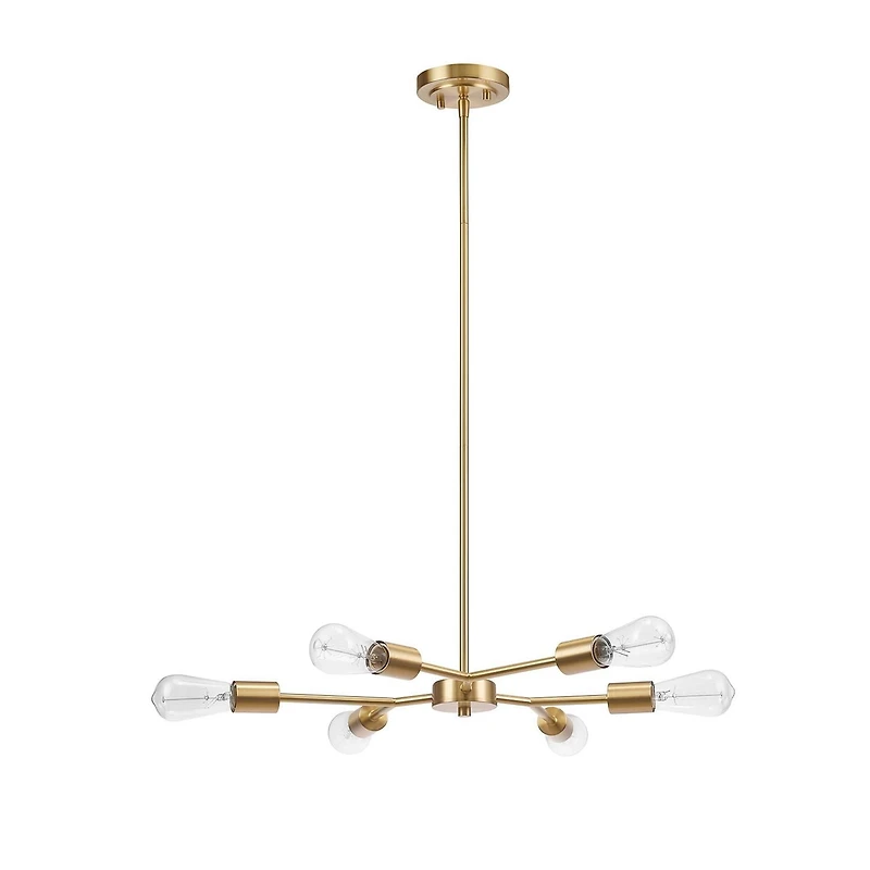 Tetra 6-Light Chandelier, Matte Brass, Adjustable Hanging Height
