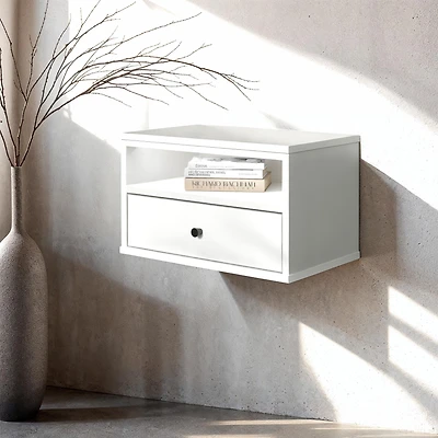 South Shore Essence LED Floating Side Table, in Pure White