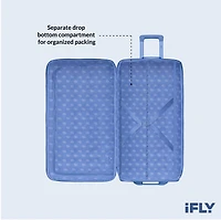 iFLY 30" Drop-Bottom Rolling Duffel – Large Travel Bag with Wheels, Frost Blue