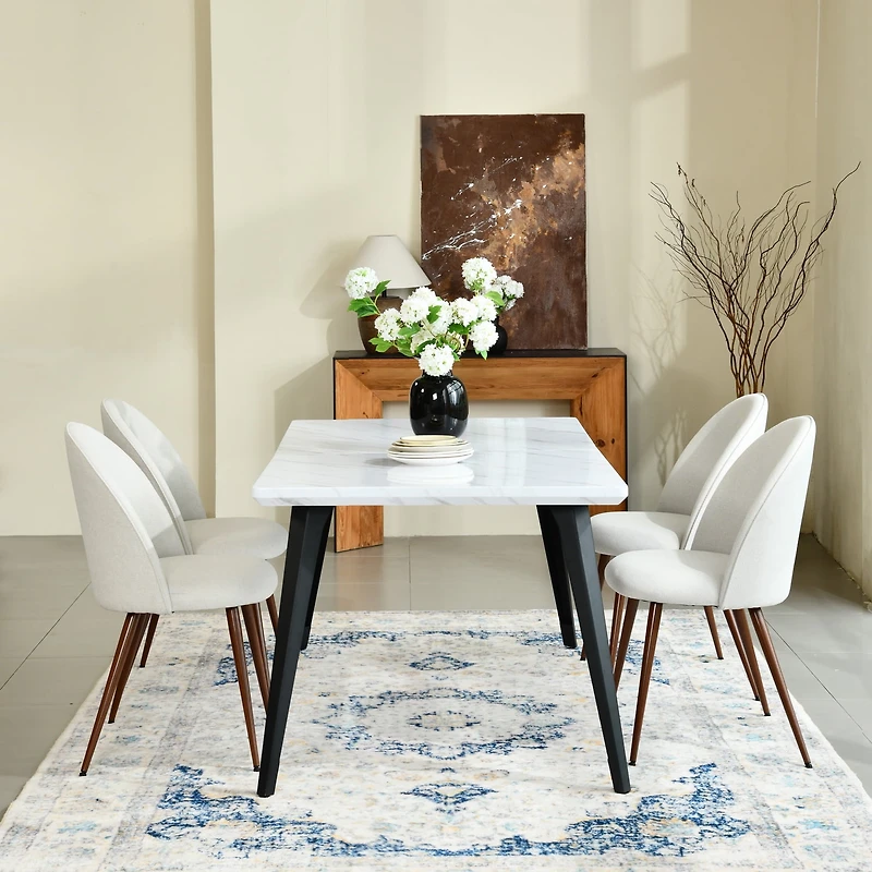 Homy Casa Set of 2 Armless Dining Chairs with Curved Upholstered Back, Beige Fabric