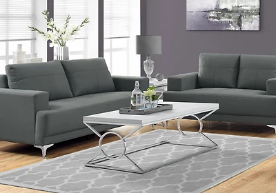 Monarch Specialties Table A Café, Accent, Cocktail, Rectangulaire, Salon, 44"l, Métal, Stratifié, Blanc Lustré, Chrome, Contemporain, Moderne