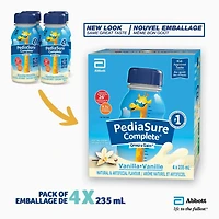PediaSure Complete, Nutritional Supplement, Kids Nutritional Shake That Can Be Used As Breakfast Drink With Meal, Vanilla, 4 x 235-mL Bottles, 4 x 235 mL (4-pack)