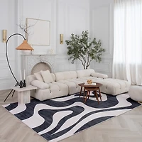 Rug Branch Eclipse Abstract Zebra Print Indoor Area Rug, Black White, Minimalist - Living Room, Bedroom, Dining Room, and Office