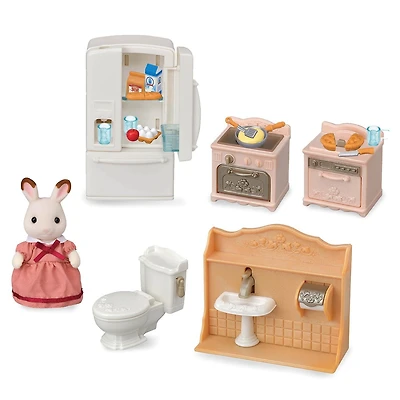 Calico Critters Playful Starter Furniture Set, Dollhouse Furniture Set with Figure and "Working" Appliances