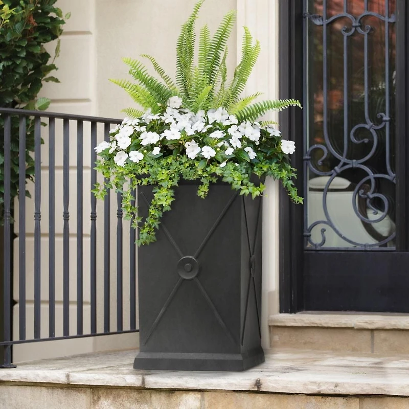 Tierra Verde Pot colonne à réserve d'eau Allegro Monarch 15" L x 26" H en matériaux recyclés - Noir, Intérieur/Extérieur