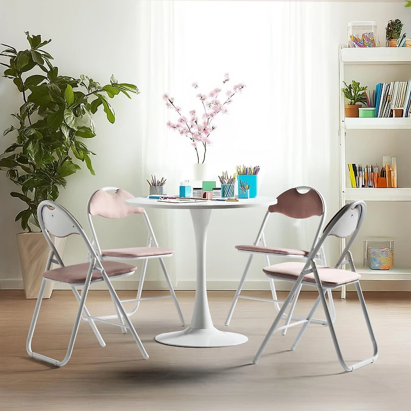 Homy Casa Folding Chair Set of 4 - Premium Upholstery Padded Folding Chairs 4 Packs with Sturdy Metal Frame, Brown Suede/ Pink Fabric/ Grey Fabric