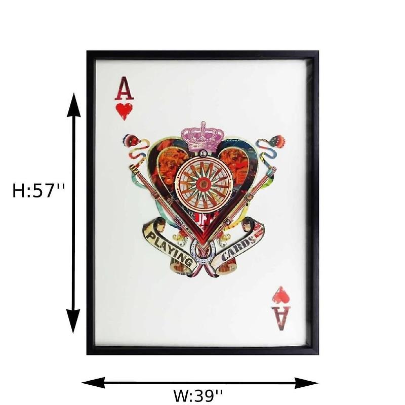 Striking Wall Art – 'Playing Card Ace of Red Hearts' (57" H x 39" W x 1.5" D), Bold and Vibrant Design with Intricate Detailing, Printed on High-Quality Canvas for Lasting Durability