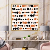 Designart Black and Orange Polka Dots FLOAT FRAME WALL ART