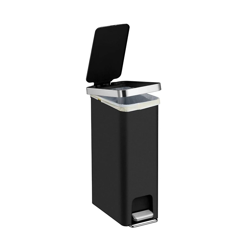 Better Homes & Gardens 40l Slim Vertical Kitchen Step Trash Can, Black, BHG 40l Kitchen Step Bin - Black