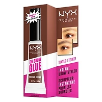 NYX PROFESSIONAL MAKEUP, The Brow Glue, Outil instantané pour les sourcils, Tenue extrême 16hres, Formule végane - Warm Brown, 0.18oz / 5g Colle à sourcils teintée