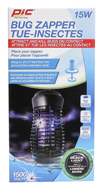 PIC® 15W BUG ZAPPER, ATTRACTS AND KILLS BUGS ON CONTACT!