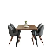 Homy Casa Modern 5-Piece Rectangular Fuax Walnut Dining Table Set with Padded Chairs, Grey Fabric
