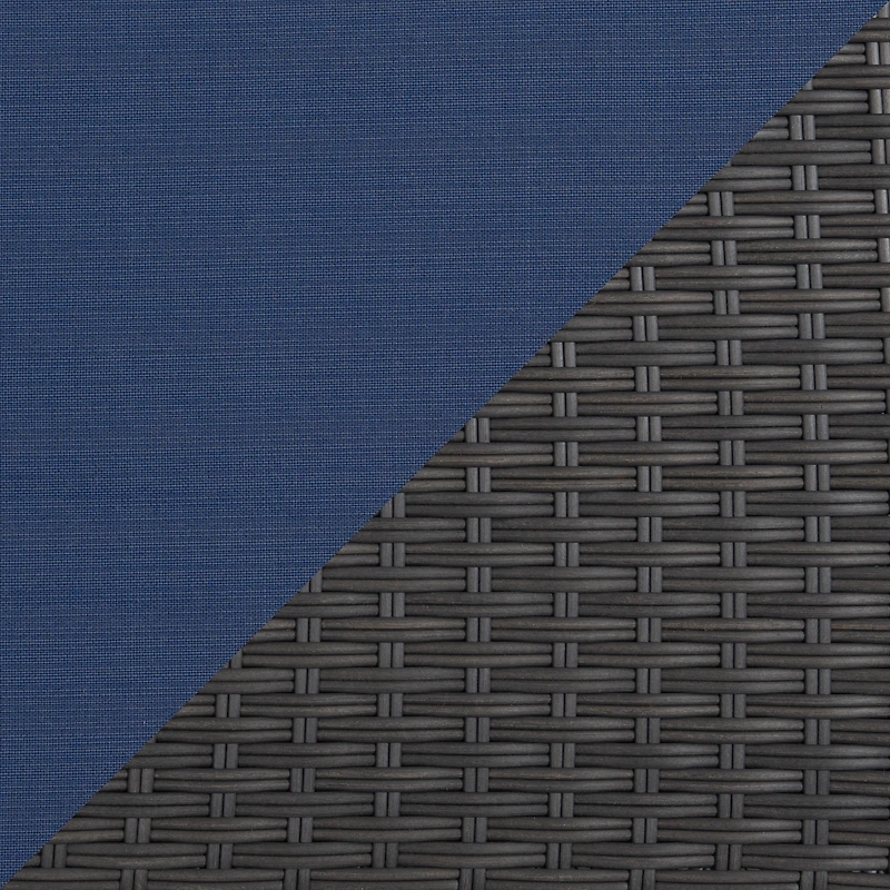 CorLiving Brisbane Rust-Resistant Resin Wicker and Steel Left Arm Outdoor Patio Sectional Piece with Cushions, Charcoal Grey/Navy Blue